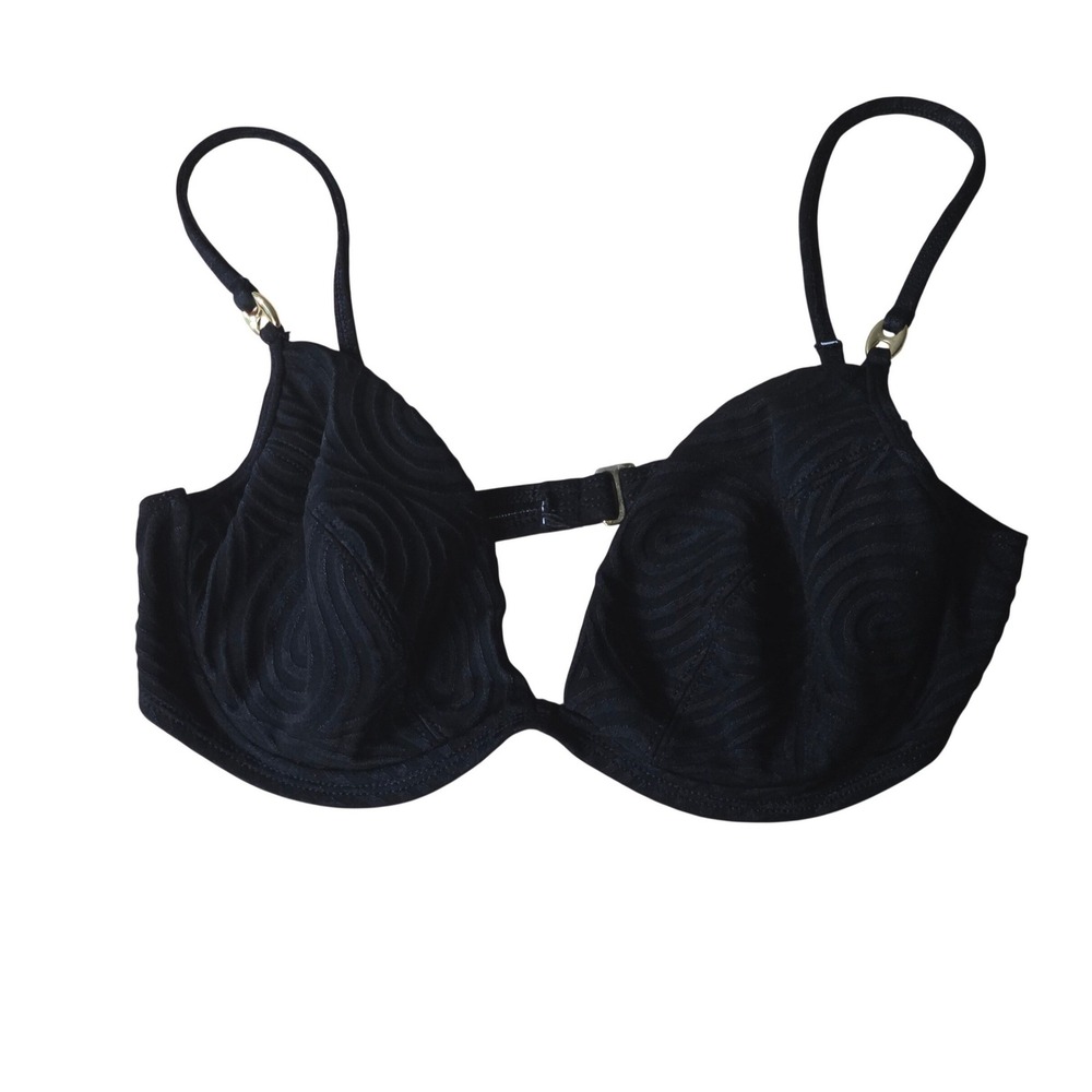 La Bianca Womens Black Textured Swirl Underwire Bikini Top Gold Hardware size 14